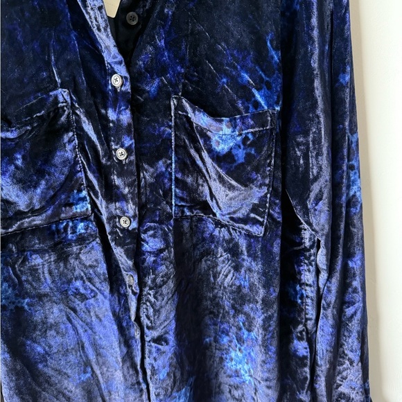 NWT Anthropologie Midnight Blue Velvet Button Down Shirt - Picture 2 of 8